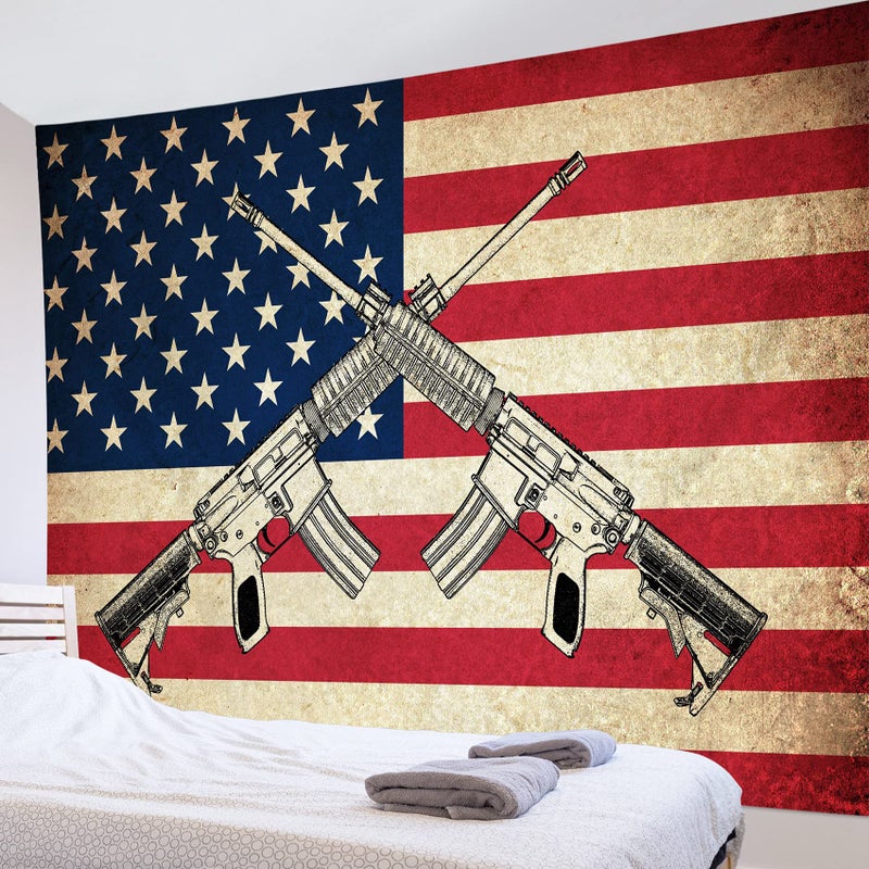LB American Flag Tapestry Vintage The Stars and Stripes Flag with Gun Wall Hanging Western Culture Tapestries for Bedroom Living Room Dorm Party Wall Decor,60Wx40H inches - Image 4